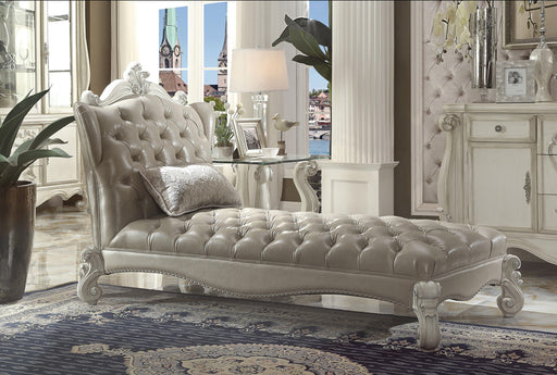 Versailles Vintage Gray PU & Bone White Chaise & Pillow - Couch Potato Furniture & Mattress (CA) - Multi Location