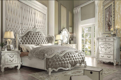Versailles Vintage Gray PU & Bone White Eastern King Bed - Couch Potato Furniture & Mattress (CA) - Multi Location