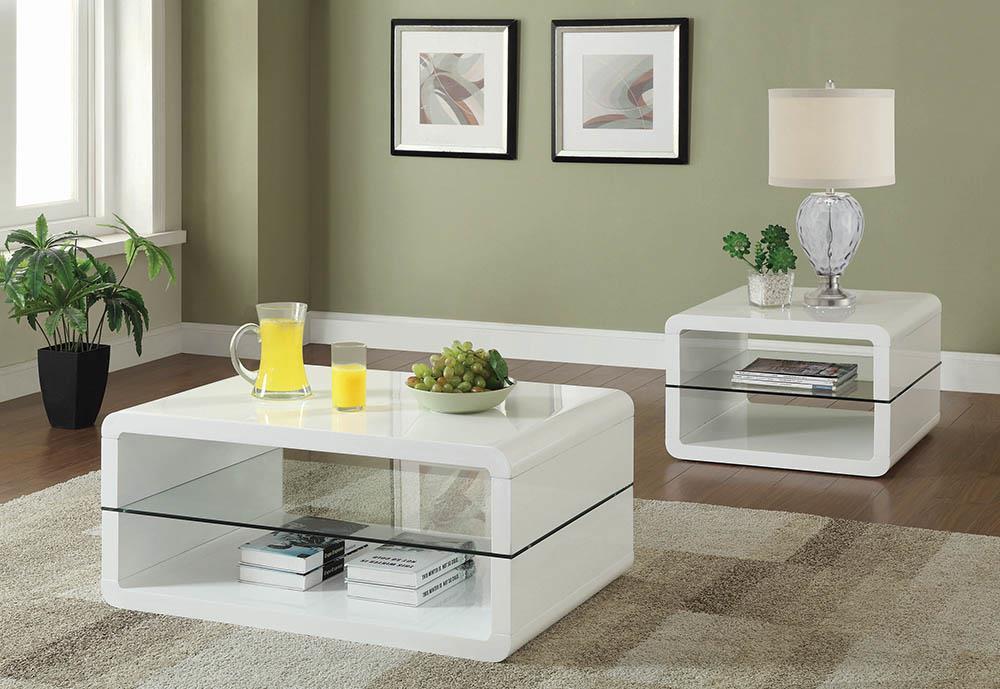 Elana Square 2-shelf End Table Glossy White - Couch Potato Furniture & Mattress (CA) - Multi Location