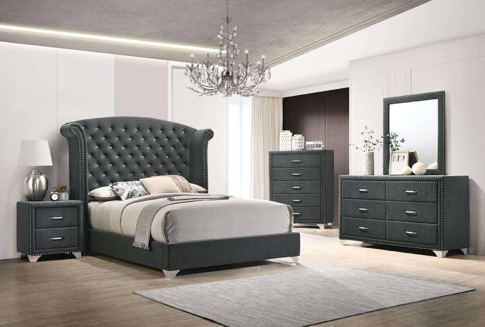 Melody 5-drawer Upholstered Chest Grey - Couch Potato Furniture & Mattress (CA) - Multi Location