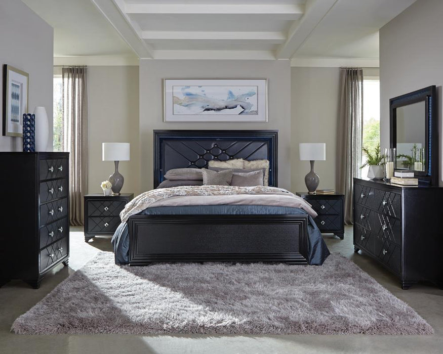 Penelope Queen Bed with LED Lighting Black and Midnight Star - Couch Potato Furniture & Mattress (CA) - Multi Location