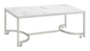 Leona Coffee Table with Casters White and Satin Nickel - Couch Potato Furniture & Mattress (CA) - Multi Location