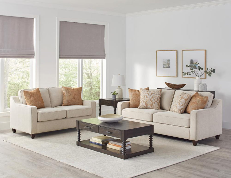 Christine Upholstered Cushion Back Loveseat Beige - Couch Potato Furniture & Mattress (CA) - Multi Location
