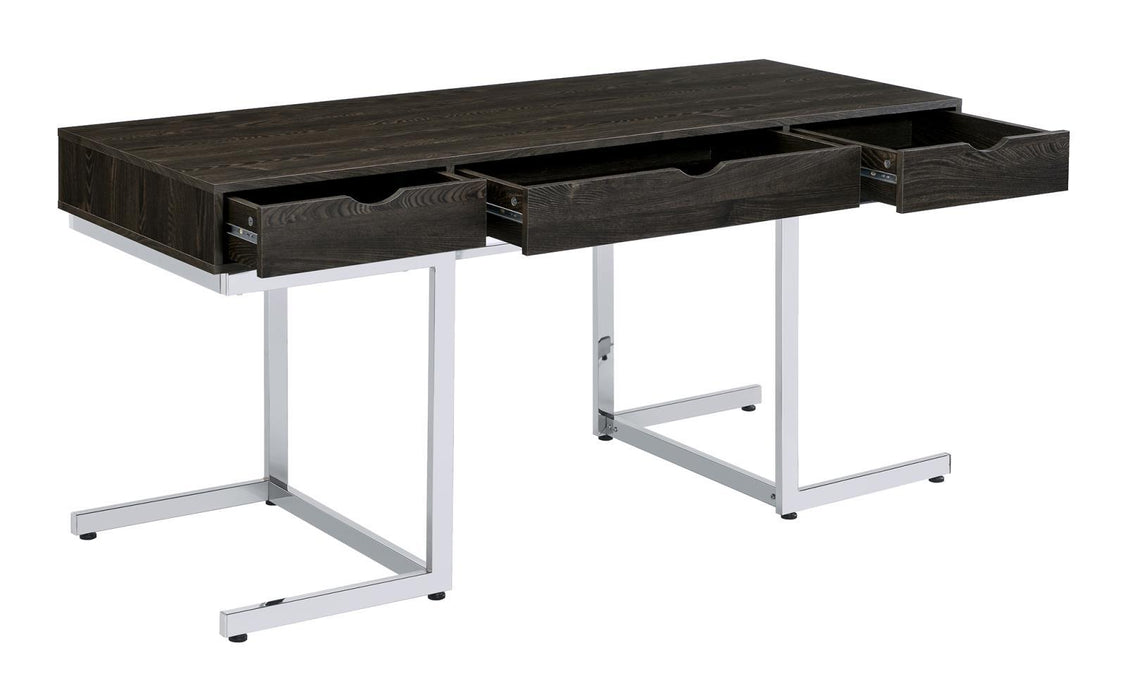 Noorvik 3-drawer Writing Desk Dark Oak and Chrome - Couch Potato Furniture & Mattress (CA) - Multi Location