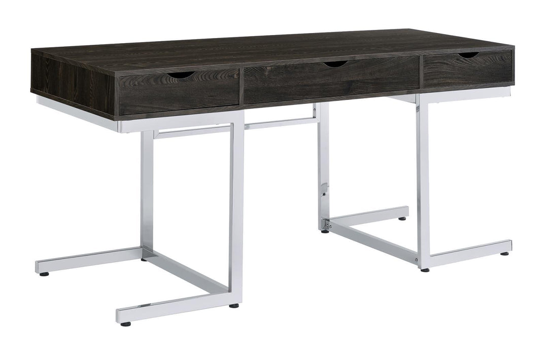 Noorvik 3-drawer Writing Desk Dark Oak and Chrome - Couch Potato Furniture & Mattress (CA) - Multi Location