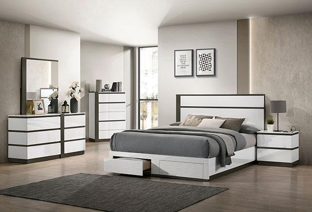 BIRSFELDEN E.King Bed w/ Drawers, White - Couch Potato Furniture & Mattress (CA) - Multi Location