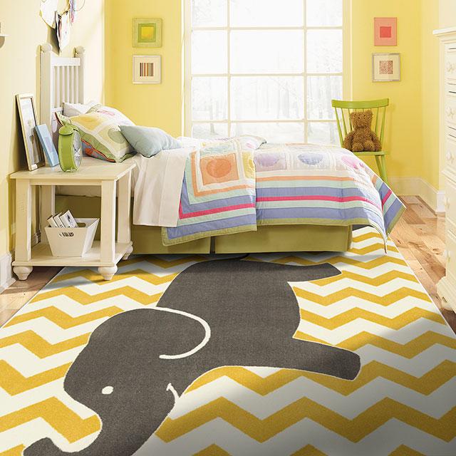 BARON 5' X 8', Area Rug, Elephant, Yellow/Gray - Couch Potato Furniture & Mattress (CA) - Multi Location